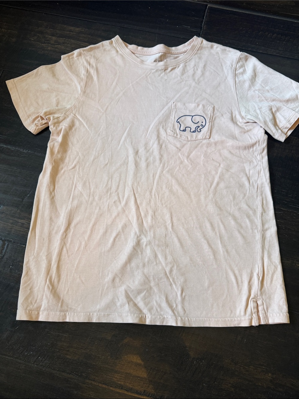 ivory ella Pale Pink Short Sleeve Pocket Tee with Navy Elephant Outline